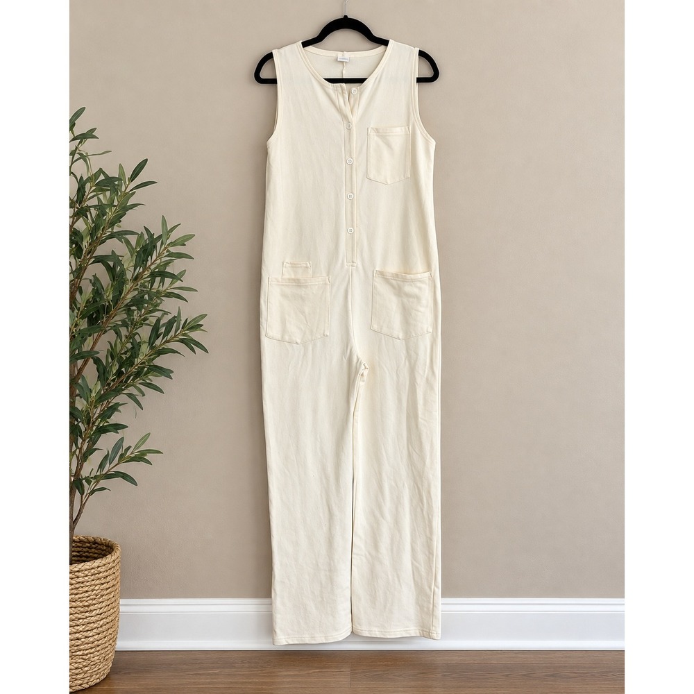 Smash + Tess Hamptons Play Set Cream Sleeveless Jumpsuit Romper Comfy Cozy Sz S